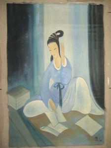 Excellent 100% Hand painted Chinese Oil Painting Beauty by Lin Fengmian林风眠 仕女 - Picture 1 of 6