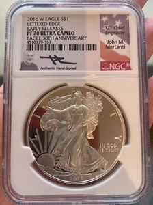 2016-W American Silver Eagle NGC PF70 Lettered Edge Early Releases Mercanti 30th - Picture 1 of 2