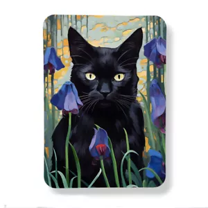 Black Cat in Garden Magnet Watercolor Art Print Large 3" x 4" Kitchen Decor - Picture 1 of 3