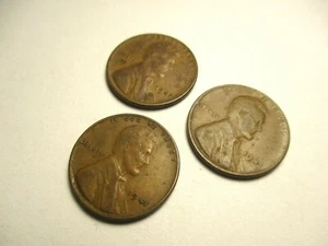 1941 LINCOLN WHEAT PENNIES ERROR NO MINT MARK SET OF 3 DIVOTS PRESSED LETTERS - Picture 1 of 12