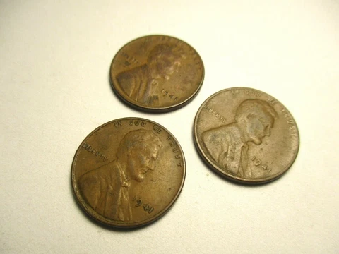 1941 LINCOLN WHEAT PENNIES ERROR NO MINT MARK SET OF 3 DIVOTS PRESSED LETTERS Cover