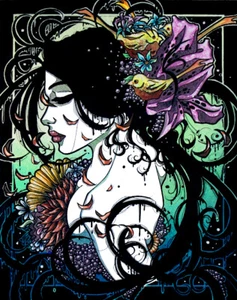 Gothic portrait female with flowers and birds in hair fantasy CANVAS PRINT - Picture 1 of 1