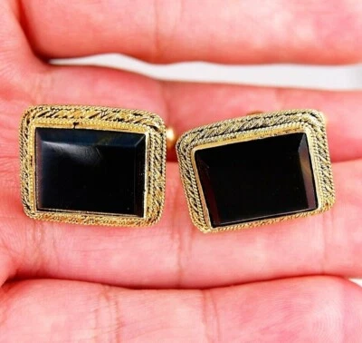 GEMELOS VINTAGE PLATA ESTERLINA 925 ORO VERMEIL ÓNIX NEGRO Foto 1 de 4