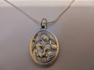 Collar de cadena de plata esterlina 925 medalla Santa Ana Ana + lote de tarjetas de oración - Imagen 1 de 4
