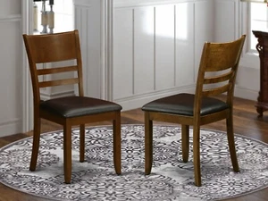 Set of 2 Lynfield dinette kitchen dining chairs w/ faux leather seat in espresso - Picture 1 of 9