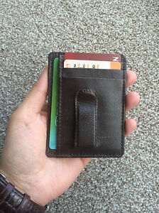 Money Clip Genuine Real Leather Travel Credit Card Holder Wallet Black Brown Men