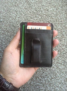 Money Clip Genuine Real Leather Travel Credit Card Holder Wallet Black Brown Men - Picture 1 of 12