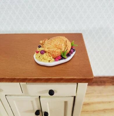 Dollhouse Food Stuffed Chicken with Fruit on Platter 1:12 Scale Miniature - Image 1 of 4