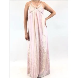 AX Armani Exchange Pastel Pink Yellow Striped Silk Slip Maxi Dress 6 NWT - Picture 1 of 14