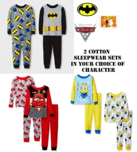 NWT BOYS Batman, Cars or Minions Character 4 Piece Sleepwear Set(Size 2T, 4T) - Picture 1 of 7