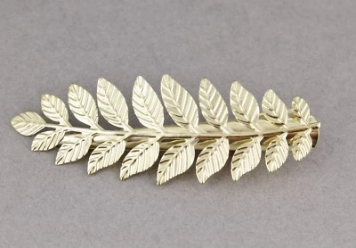 Gold laurel leaf leaves metal side alligator gator clip hair claw bridal prom - Image 1 of 4