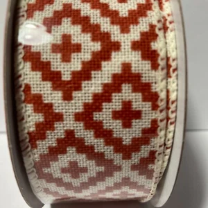 Wired Ribbon Burnt Orange Aztec Print Tribal 1.5" 25Feet Simply Spring Craft Bow - Picture 1 of 12