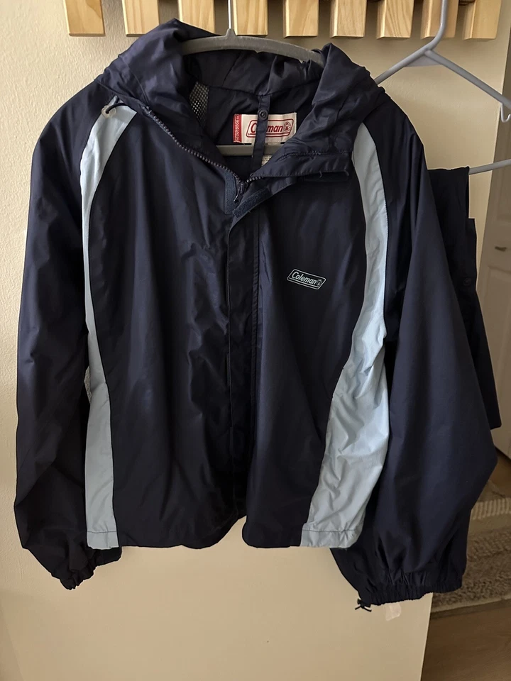 Coleman 雨衣 夹克裤 男女皆宜 蓝色 口袋 连帽 聚乙烯 户外 — 第 1/4 张图片