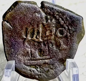 1580-1591 Spanish Coin with 1654 Counterstamp Maravedis Castle Lion Authentic - Picture 1 of 9