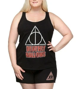 Harry Potter DEATHLY HALLOWS Women's Girls Plus Size Tank Top Short Set Pajamas - Picture 1 of 2