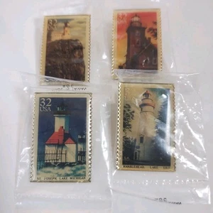 Vtg 1990 Lighthouse USPS Metal Enamel pin Lot back collector stamps New - Picture 1 of 6