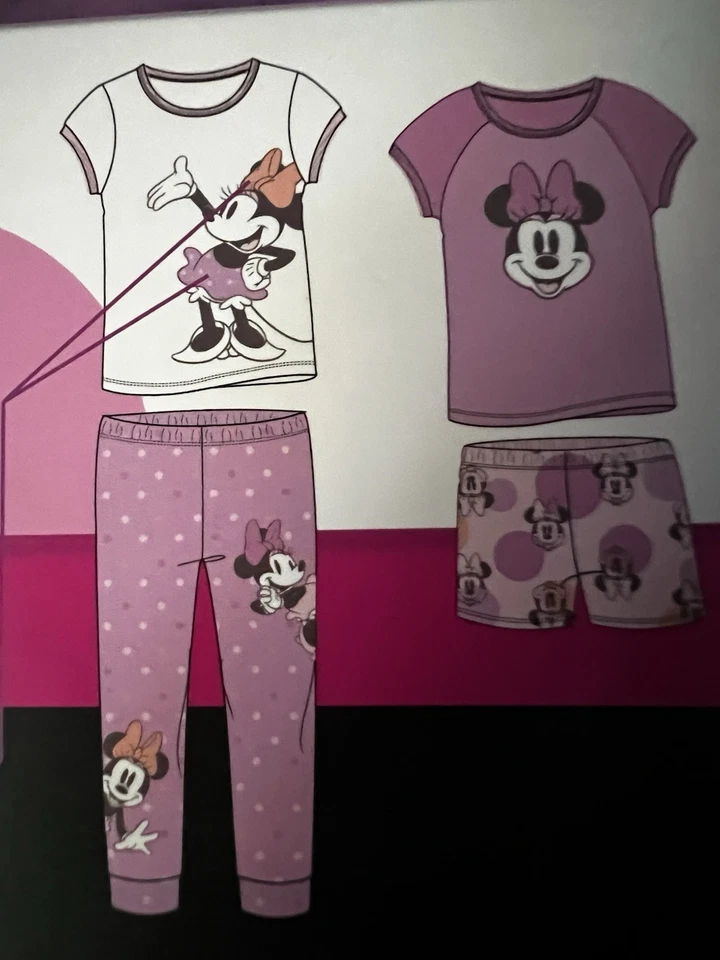 Juego de pijama de 4 piezas morado Disney Minnie Girls talla 5 nuevo con etiquetas Foto 1 de 1