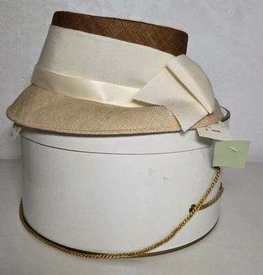 New with Tags Joe Bill Miller Vintage Woven Wicker Straw Hat Bow NOS Tan 2 Tone - Image 1 of 4