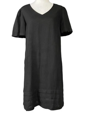 Nicole Miller Original Dress Womens Small Black Linen Blend Short Sleeve Pleated - Image 1 of 4