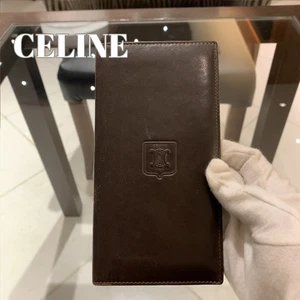 (Auténtico) Cartera Larga de Cuero Marrón CELINE Cartera con Logotipo Vintage en Relieve - Imagen 1 de 10