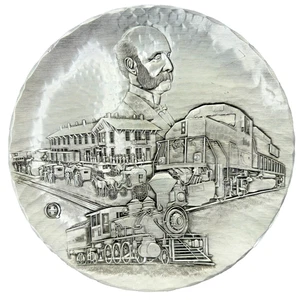 WENDELL AUGUST FORGE Pewter Plate 10" Handmade Santa Fe Train Locomotive 1990 - Picture 1 of 14