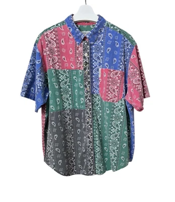 Camisa De Colección Venezia Patchwork Floral Paisley Botón Mujer 22/24 Rojo Azul Boho Foto 1 de 4