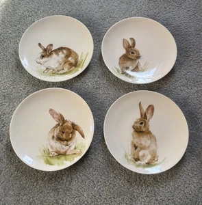 Pottery Barn Pasture Bunny Salad Plates Set of 4 Crackle Glaze Retired - Picture 1 of 8