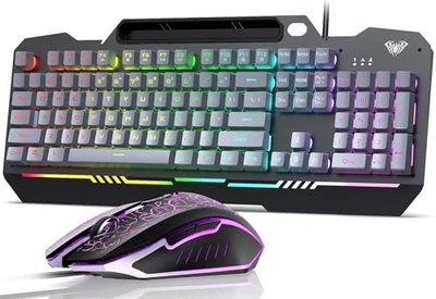 AULA KEYBOARD T102 104 KEYS GAMING KEYBOARD MOUSE COMBO GREY KEYCAPS+BLACK PANEL - Image 1 of 4