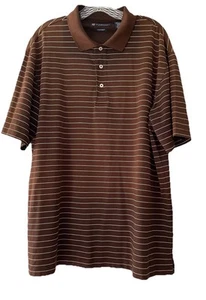 Oxford Golf Mens Large Super Dry Cool Max Brown Striped Stretchy Polo Shirt - Picture 1 of 6