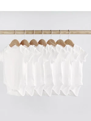 Next Essential 7 Pack White Baby Short Sleeve Bodysuits First Size Newborn 50cm - Image 1 of 4
