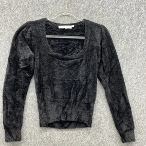 ASTR the Label Fuzzy Knit Sweater Womens Small Black Crop Long Sleeve Cozy - Picture 1 of 7