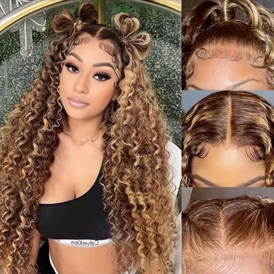 Bob Wig Human Hair 16 in 4 | 27 Ombre Curly Lace Front for Women - Image 1 of 4