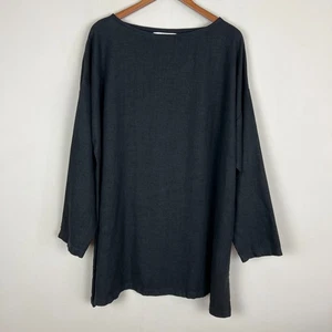 L. Magnin Tunic Top Womens 3XL Black 100% Linen Jayme Long Sleeve Relaxed Fit - Picture 1 of 9