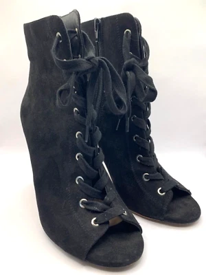 Mix No. 6 espartilhos de cadarço preto "camurça" biqueira aberta Fribeth Stiletto tamanho 8,5M - Imagem 1 de 4