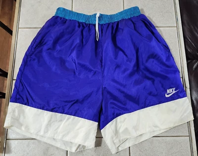 VTG Nike Men's Nylon Purple Green Shorts Trunks Drawstring Silver Red Tag 90's - Image 1 of 4