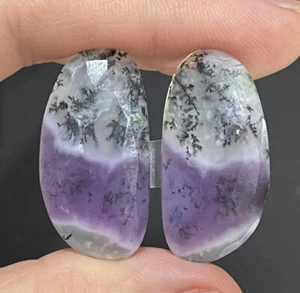29.7ct 31x15x4mm Pair Rare Rose Cut Flat Back Purple Dendrite Opal Cabochons - Picture 1 of 12