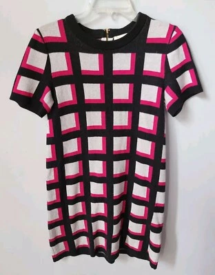Kate Spade Windowpane Cashmere Wool Blend Print Dress Shift Red & Black Size S - Imagem 1 de 4