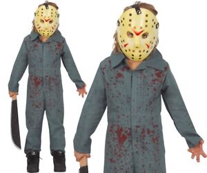 Childs Halloween Psycho Killer Fancy Dress Costume Jason type Outfit & Mask fg