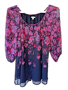 Isaac Mizrahi Live Damen Tunika Oberteil Größe 1X Blumenmuster 1/2 Arm Rundhals Lila - Bild 1 von 7