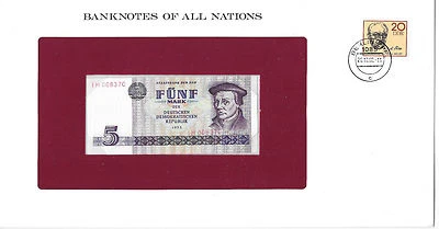 Banknotes of All Nations GDR East Germany 1975 5 Mark UNC P 27a IH008370 Low - Image 1 of 3