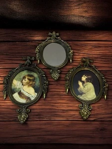 Vintage Italian Florentine Ornate Oval Framed Prints Mirrors Metal 4 X 6 1/2" - Picture 1 of 13