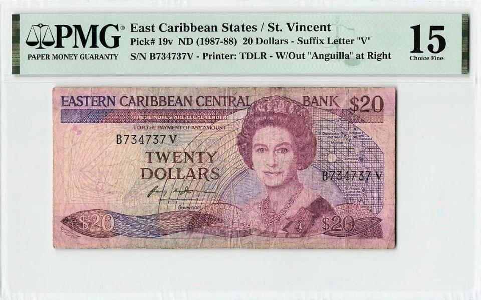 East Caribbean States / St. Vincent ND (1987-88) P-19v PMG Choice Fine 15 - $20 - Photo 1/2