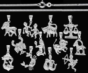 925 ECHT SILBER RHODINIERT *** Sternzeichen Anhänger 20 mm + Kette optional - Picture 1 of 12