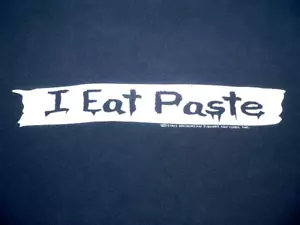 CAMISETA DE COLECCIÓN Y2K GEN Z SCRIPT TALLA M "YO COMO PASTA" 2003 BROOKLYN TENNESSEE RIVER EE. UU. - Imagen 1 de 4