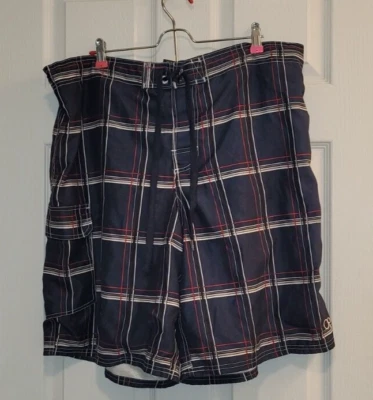 "Bañador Ocean Pacific OP para hombre XL azul rojo negro forrado a cuadros 40"" - 42" cintura" Foto 1 de 4