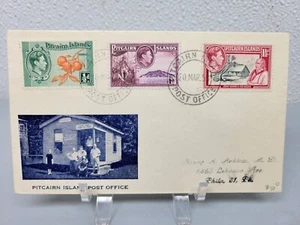 1952 PITCAIRN ISLAND Post Office Cache Cover Mailed to USA 3 Stamp Set - Picture 1 of 2
