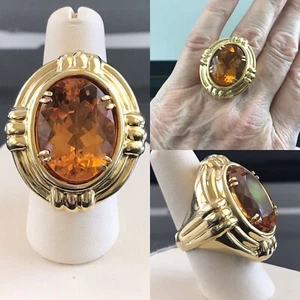 Large Statement Cocktail Ring Citrine 18k Yellow Gold - Picture 1 of 12