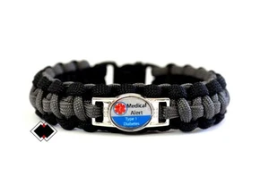 Type 1 Diabetes - Medical Alert Bracelet - 550 Paracord Black/Grey - Made in USA - Picture 1 of 6