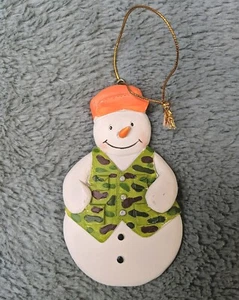 Ornament Frosty Snowman Camouflage Camo Vest Orange Hunting Cap Hunter Gift - Picture 1 of 6