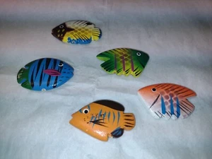 5 pc Hand Painted carved Wooden Reef Fish Tropical Marine - Picture 1 of 3